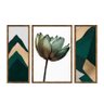 trio de quadros abstrato verde plantas