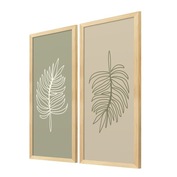 dupla de quadros minimalista ramos folhagens delicadas