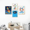 Kit 4 Quadros Espaço Sideral Azul Quarto Menino