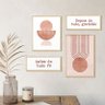 kit4 quadros decorativos estilo boho rose abstrato frase gratidao fe