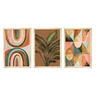 Kit 3 Quadros Decorativos Boho Folhagens Formas -