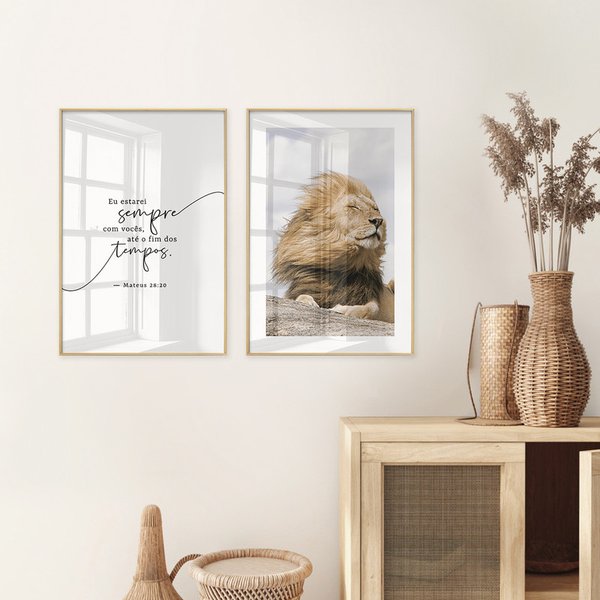 dupla de quadros leao frases minimalista
