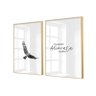 dupla de quadros decorativos com vidro minimalista passaro frase