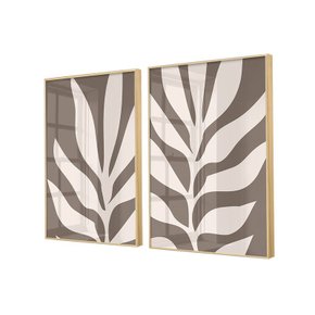 dupla de quadros em vidro folhas ramos minimalista